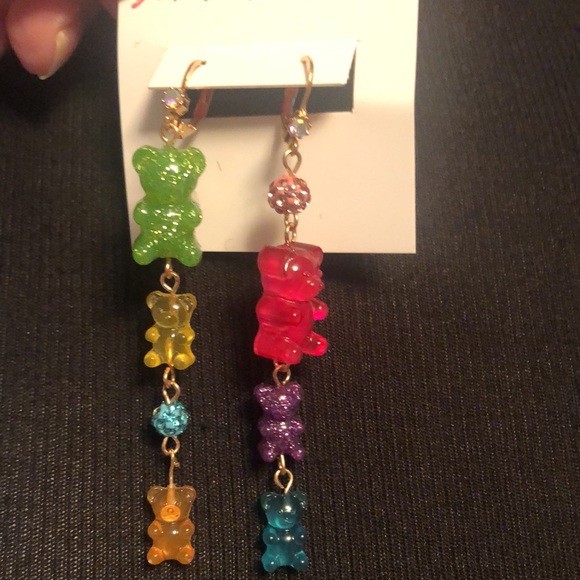 NWT Betsey Johnson Sparkly Rhinestone Glittery Gummy Bear 🐻 Earrings - Picture 4 of 17